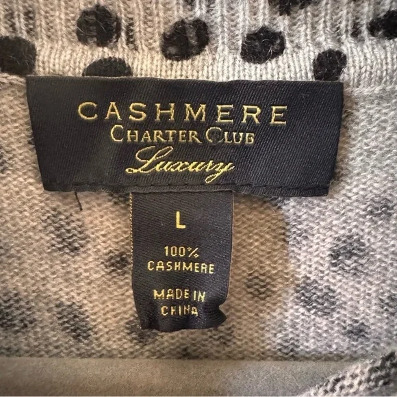 Charter Club Luxury 100% Cashmere Turtleneck Sweater Grey Animal Print Sz Large - Picture 11 of 13
